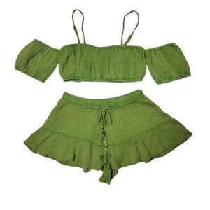 Anthropologie Women's Skort Set With Off Shoulder Top, Color Green, US Size S